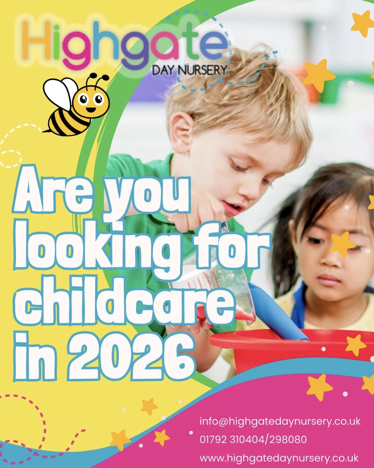 Are you looking for childcare in 2026? Highgate Day Nursery has places — call 01792 310404 or 298080