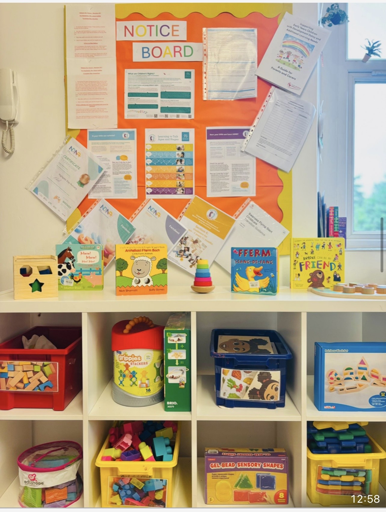 Morriston Welsh language notice board and toys