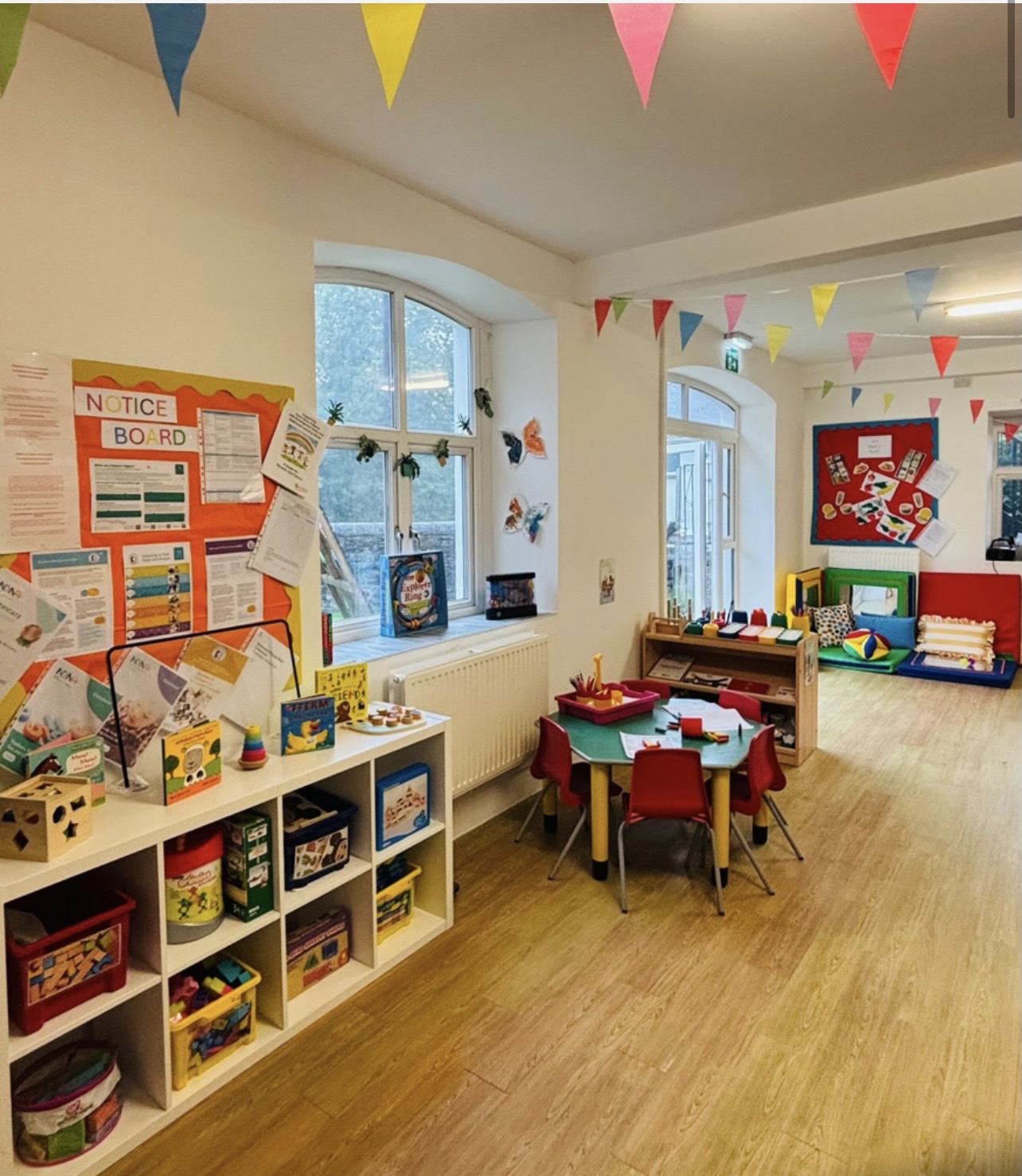 Uplands classroom with bunting and notice board